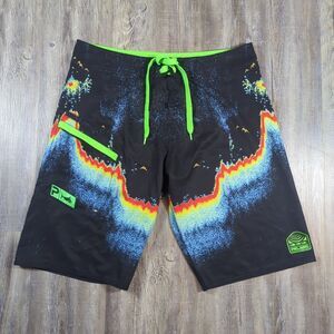 PELAGIC Shorts Men's 34 Board Trunks 4Tek Performance Fish Finder Swim Poly